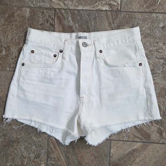Agolde Pants - AGOLDE Parker High Rise White Denim Cutoff Shorts A026B-1183 Size 24